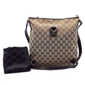 ◆美品◆ グッチ GUCCI ショルダーバッグ 鞄 アビー 131326 467891 GG柄 キャンバス レザー ベージュ系 ブラウン系 01-24111103-N