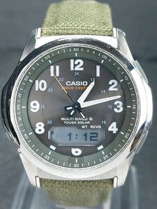 美品 CASIO カシオ WAVE CEPTOR ウェーブセプター マルチバンド6 WVA-M630B-3A アナデジ 電波ソーラー 腕時計 グリーン 動作確認済み