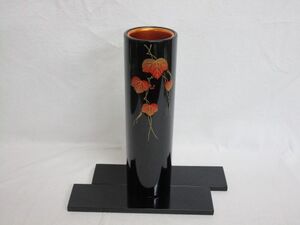 雉坂★蔵出し【　輪島塗　蔦蒔絵花入　＝未使用品＝　木地・本漆　】★茶道具・花器・花生・石川県・能登輪島