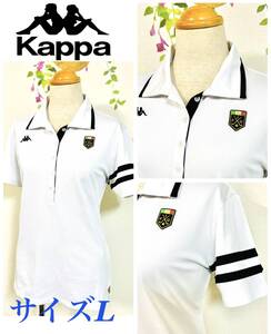 Kappa GOLF Kappa カッパ　ゴルフウェア　ポロシャツ　エンブレム＆OMINIマーク　半そで　ホワイト×ブラック　レディースL