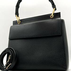 未使用級　GUCCI グッチ　バンブー　2way ハンドバッグ　ショルダーバッグ　冠婚葬祭　ブラック　レザー