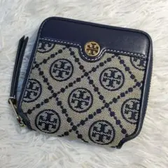 【美品】✨Tory Burch 折り財布 ラウンドジップ Tロゴ ジャガード