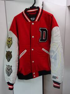 ☆訳有☆売り切り☆used☆DIESEL☆ディーゼル☆スタジャン 表示サイズ XL (JPサイズ⇒XL相当)☆レッド/ホワイト☆袖レザー☆牛革☆