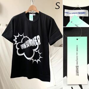 S 新品 2022SS コムデギャルソンシャツ プリント 半袖 Tシャツ メンズ 黒 ブラックFI-T007 COMME des GARCONS SHIRT 送料無料