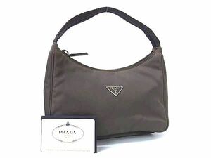 1円 ■極美品■ PRADA プラダ MV515 テスートナイロン ワンハンドルバッグ ミニバッグ レディース グレージュ系 AY4916