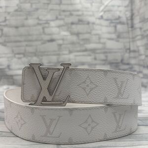 最高級/23年モデル●LOUIS VUITTON ルイヴィトン ベルト エクリプス タイガラマ モノグラム イニシャル リバーシブル 白 メンズ 90サイズ