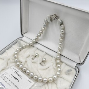 【激レア】アコヤ あこや グレー パール ネックレス 9.5mm〜10mm 42cm SILVER 刻印 58.0g 本真珠 pearl jewelry necklace K14WG イヤリング