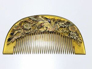 アンティーク 鼈甲風 金細工 螺鈿 19.5g 鳳凰細工 櫛【検/べっ甲/簪/かんざし/くし/クシ】