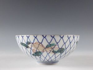 ◇堂◇古伊万里 色絵 金魚 網目図 飾鉢 15cm 無傷完品 江戸期 49kw224