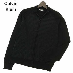 Calvin Klein カルバンクライン 通年 立体 ワッフル風 フルジップ コットン ニット★ ジャケット ブルゾン Sz.M　メンズ 黒　C4T02993_4#O