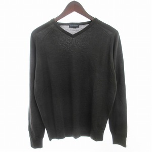 ジョンスメドレー JOHN SMEDLEY 美品 ニット セーター 長袖 Vネック 薄手 ウール 無地 茶 ブラウン S ■SM1 メンズ