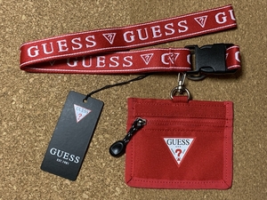 【雑貨　２２】GUESS　ゲス　ネックホルダー　IDホルダー　定期入れ　パスケース　カードケース　赤