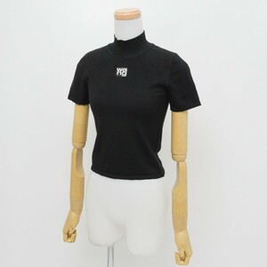 GP0322=アレキサンダーワング/Alexander Wang*ボディコンニット モックネックトップス*ストレッチ*ロゴ*ハイネック*カットソー*XS*ブラック