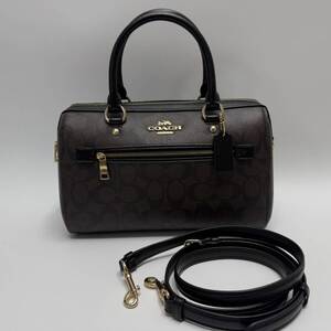 【美品】1円～　コーチ　COACH　83607　2WAYバッグ　ショルダーバッグ　ハンドバッグ　シグネチャー　ダークブラウン系