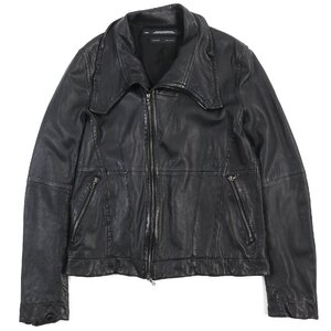 【ドンドン見直し】美品△JULIUS ユリウス 23AW 839BLM2 BLOUSON FOR MALE ジャットネック ラムレザーライダースジャケット ブラック 7