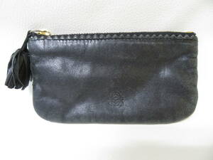 T7168☆【SALE】LOEWE ロエベ アナグラム 小物入れ / ミニポーチ ブラック×パープル【411206】 MADE IN SPAIN 中古品 送料無料