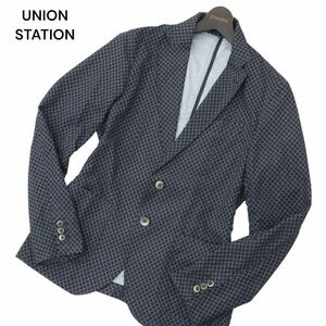 UNION STATION ユニオンステーション メンズビギ 春夏 チェック★ アンコン テーラード ジャケット Sz.S　メンズ ネイビー　A4T02720_3#M