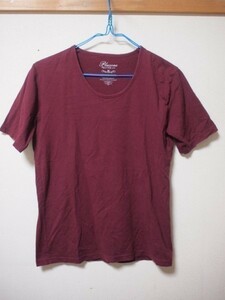 rsrs5-464 Plusone プラスワン【ベーシックな無地アイテム♪】トップス カジュアル シンプル Tシャツ 半袖 Vネック 無地 ボルドー Mサイズ