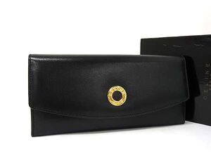 ■新品■未使用■ CELINE セリーヌ ヴィンテージ サークル金具 レザー 二つ折り 長財布 ウォレット ブラック系 FC5136