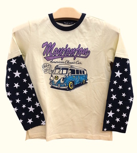 即決★新品タグ付 Moujonjon ムージョンジョン★車柄 乗り物柄 レイヤード長袖Tシャツ★140cm ジュニアサイズ ￥2090