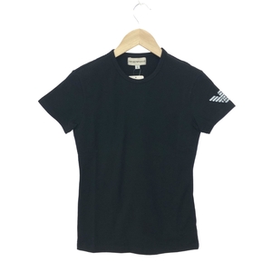 新品同様◆EMPORIO ARMANI エンポリオアルマーニ 半袖カットソー Tシャツ サイズ:S◆ ブラック レディース 袖ロゴ トップス