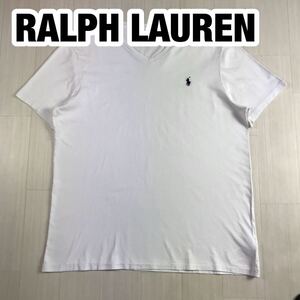 RALPH LAUREN ラルフローレン 半袖Tシャツ XL ホワイト 刺繍ポニー Vネック