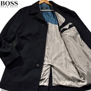 極美品/Lサイズ●ヒューゴボス ウール系 ステンカラーコート ジャケット HUGO BOSS アウター 最高級仕上げ 裏地バイカラー 大谷翔平 50