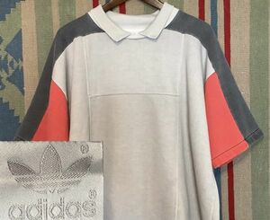 ビッグサイズ ! 80s adidas ビンテージ アディダス トレフォイル 半袖 襟付き スウェット BIG SIZE // XL XXL トレーナー Ｔシャツ