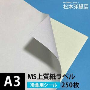 MS上質紙ラベル 冷食用 A3サイズ：250枚 ラベル シール 印刷 用紙 コピー用紙 コピー紙 白 名刺 表紙 おすすめ 印刷紙 印刷用紙 松本洋紙店