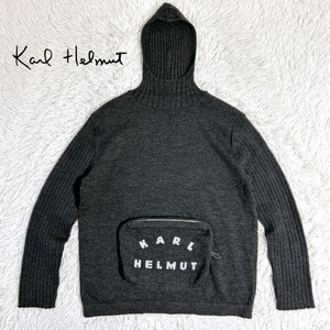 KARL HELMUT カールヘルム フード ポケット付き ニット セーター チャコールグレー Lサイズ