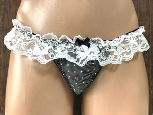 ss_1076y 【 ロリアンミル ロリアン 未使用整理品 】パンティ／ショーツ、ブラック、Tバック、レース、Mサイズ、ビキニ、ECO、断捨離下着