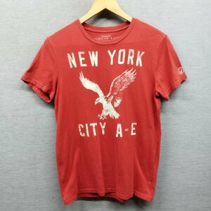 G709 AMERICANEAGLEOUTFITTERS アメリカンイーグルアウトフィッターズ 半袖 Tシャツ S レッド 加工 プリント クルーネック アメカジ