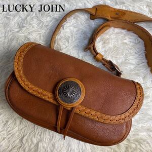 LUCKY JOHN ラッキージョン　ショルダーバッグ　レザー　ライトブラウン　コンチョ　メンズ　