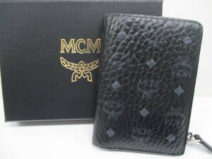 『MCM』二つ折り財布 ジップカードウォレット VISETOS ORIGINAL 黒 black ブラック 中古 箱 保証書 ギャランティ有　