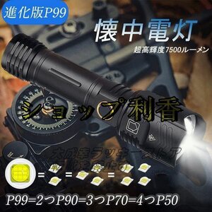 品質保証 懐中電灯 ライト 超強力 超高輝度7500ルーメン ハンディライト CREE XHP99 ledライト キャンプ 軍用 最強 小型 USB充電式 F513