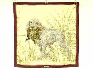 1円 ■極美品■ Salvatore Ferragamo フェラガモ シルク100% 犬 フラワー 花柄 大判 スカーフ ストール ショール ライトベージュ系 FA9750