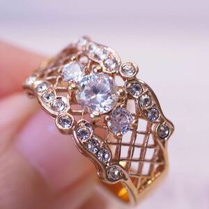 ＊K14gfレース編みの透かし細工リング＊英国ヴィンテージ イギリス 指輪 昭和 金 ゴールド gold ring vintage antique diamond