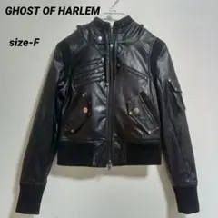 GHOST OF HARLEMライダースジャケット　フード付きブラックレディース