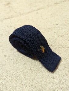 美品　POLO RALPH LAUREN　ポロラルフローレン　ネクタイ　ニットタイ　シルク　ネイビー　刺繍　イタリア製