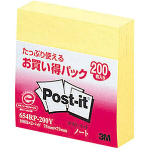 まとめ得 【10個セット】 3M Post-it ポストイット お買い得パック ノート 3M-654RP-200YX10 x [2個] /l