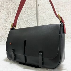 美品 Bally バリー レザー ショルダーバッグ ブラック バイカラー オールレザー ワンショルダーバッグ 男女兼用 メンズ レディース 1円