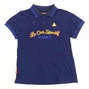 美品 le coq sportif GOLF ルコックゴルフ ビッグロゴプリント ゴルフシャツ L 濃紺 ネイビー ポロシャツ カットソー レディース 女性用