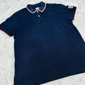 希少!MONCLER モンクレール GAMME BLEU ガムブルー 半袖ポロシャツ ネイビー Lサイズ レッド MAGLIA POLO コットン100% 