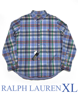 新品 ラルフローレン マドラスチェック シャツ XL ビッグサイズ ブルー ダブルフェイス チェック