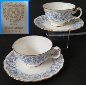 ノリタケ　Noritake スタジオコレクション　Studio Collection ボーンチャイナ　9859　カップ&ソーサー2客　*金彩　花柄