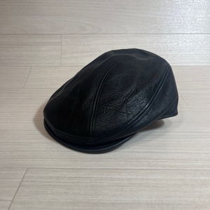 NEW YORK HAT/ニューヨークハット/USA製/レザーハンチングキャップ/ブラック/帽子/ L/XL サイズ