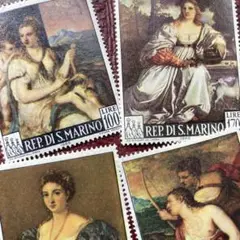53214お勧め2点限り　外国切手未使用　サンマリノ発行絵画4種揃