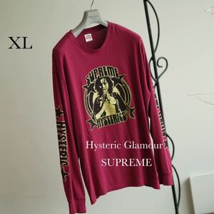 21ss Supreme HYSTERIC GLAMOUR XL ラメ プリント ロンT シュプリーム ヒステリックグラマー 長袖 Tシャツ ヒスガール バーガンディ ロンT