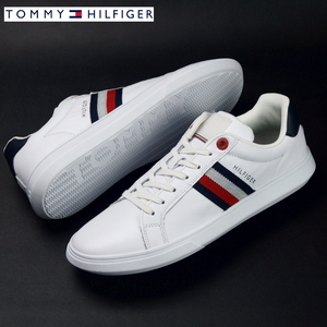 【新品】定価1.6万 トミー ヒルフィガー TOMMY HILFIGER《 ダニエル 》グローバルストライプ 上質スムース レザー スニーカー 26cm 41 白