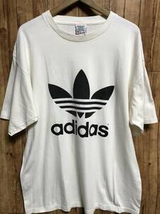 送無♪米国製 adidas アディダス♪両面プリントTシャツ・アイボリー・大きめL